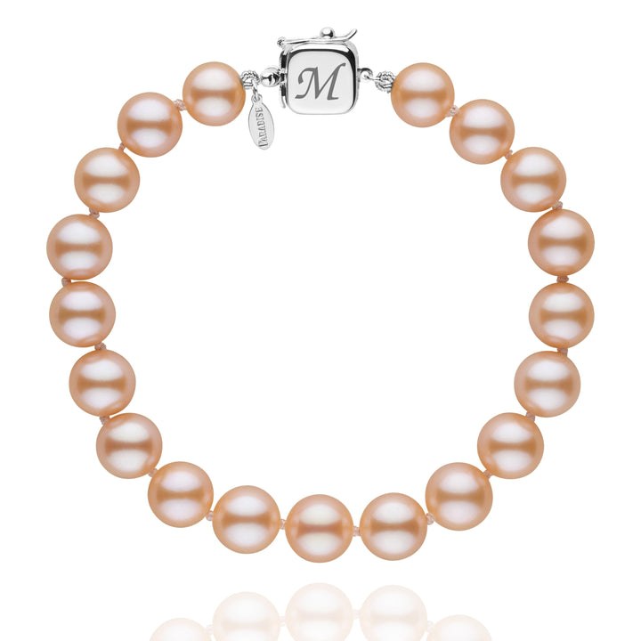 Personalized 8.5-9.0 mm Pink to Peach Freshadama Freshwater Pearl Square Clasp Bracelet