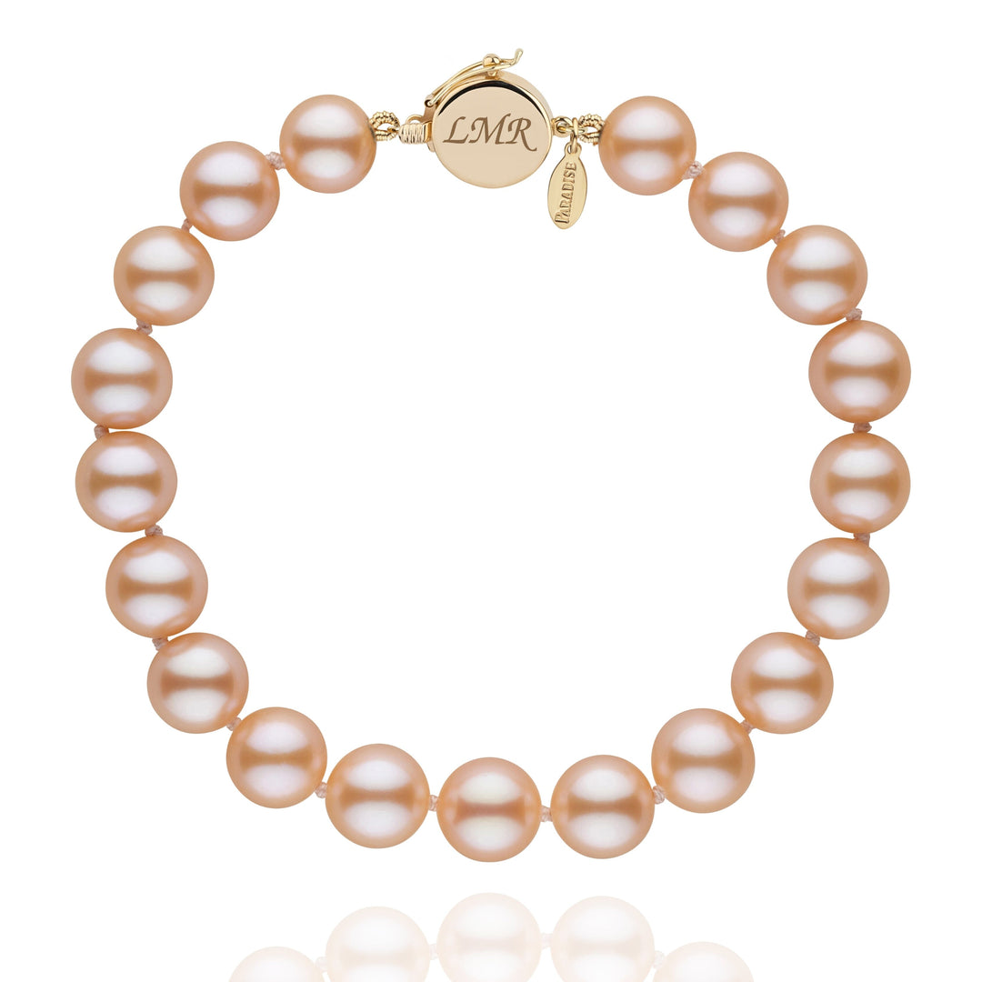 Personalized 8.5-9.0 mm Pink to Peach Freshadama Freshwater Pearl Circle Clasp Bracelet