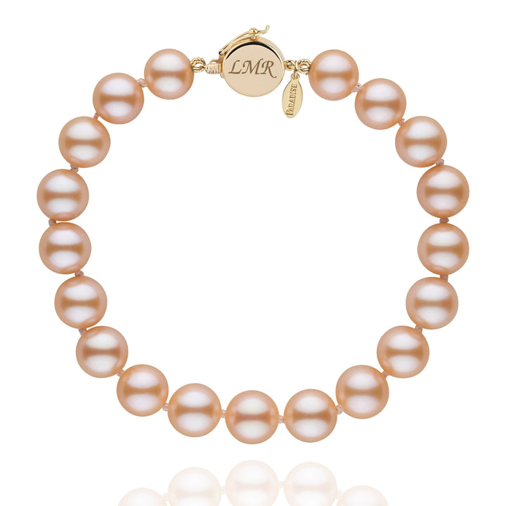 Personalized 8.5-9.0 mm Pink to Peach Freshadama Freshwater Pearl Circle Clasp Bracelet