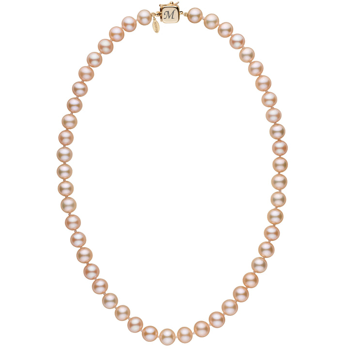 Personalized 8.5-9.0 mm Pink to Peach Freshadama Freshwater Pearl Square Clasp Necklace