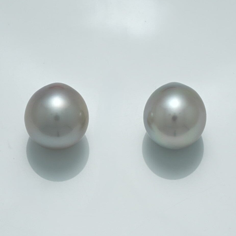 12.8 x 11.7 mm and 12.4 x 11.9 mm Fijian Drop Pearl Pair showcasing lustrous, smooth, white cultured pearls ideal for elegant jewelry designs.