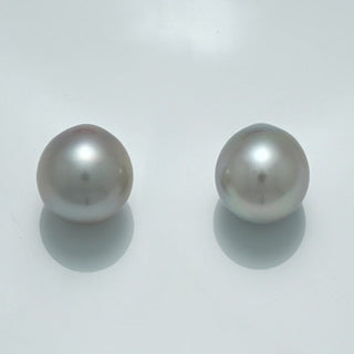 12.8 x 11.7 mm and 12.4 x 11.9 mm Fijian Drop Pearl Pair showcasing lustrous, smooth, white cultured pearls ideal for elegant jewelry designs.
