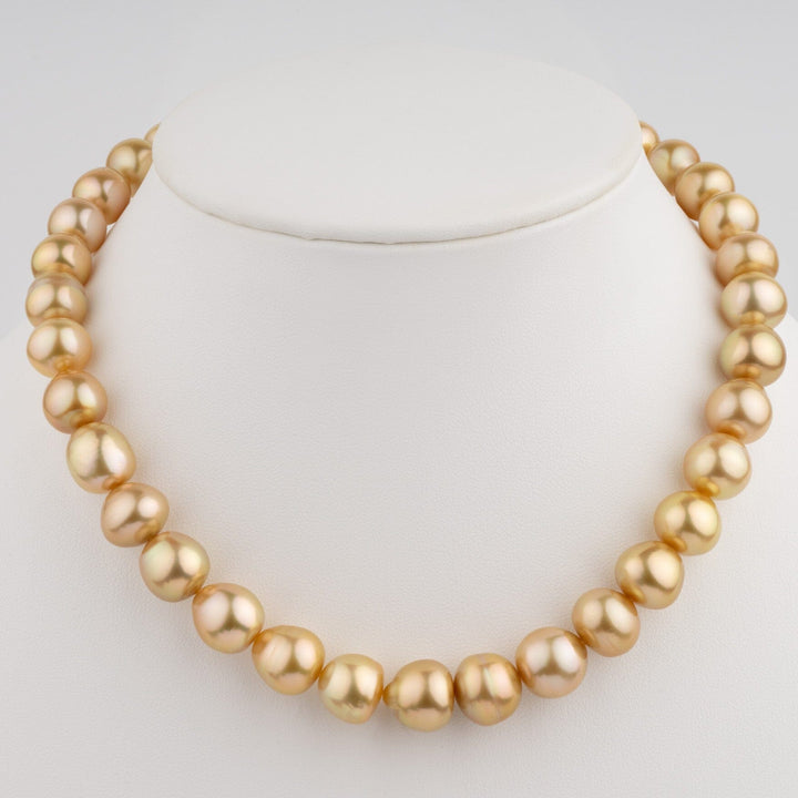 10.0–13.0 mm AA+/AAA Golden South Sea Baroque Pearl Necklace on bust