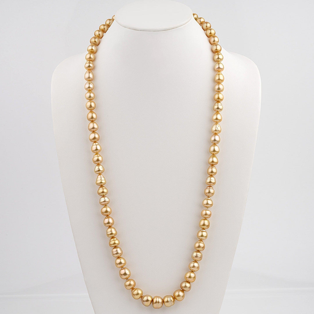 10.2-14.3 mm AAA Golden South Sea Baroque Pearl Necklace, 35 inches on bust