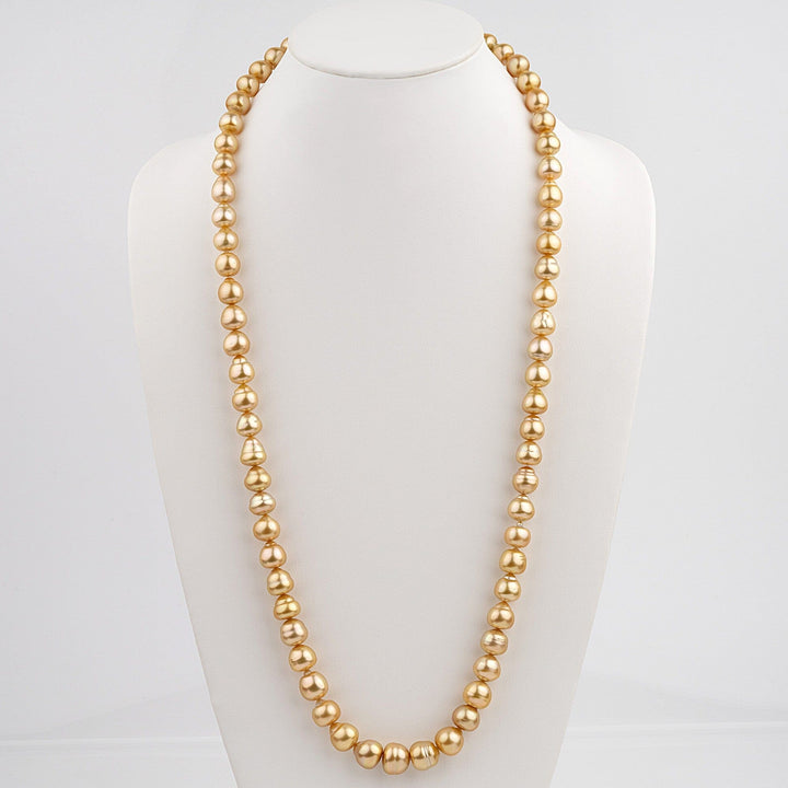 10.2-14.3 mm AAA Golden South Sea Baroque Pearl Necklace, 35 inches on bust