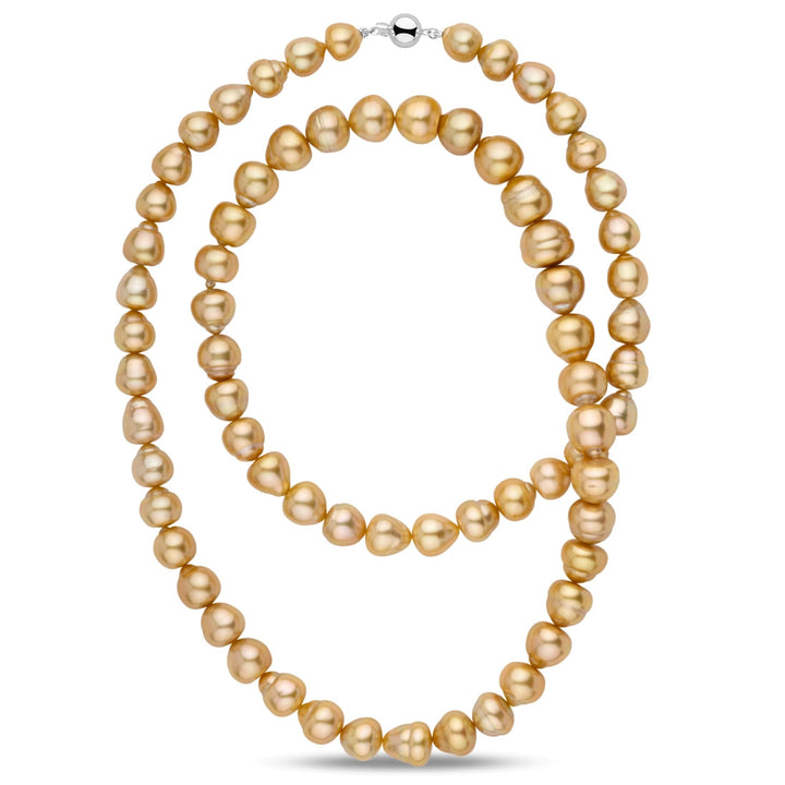 10.2-14.3 mm AAA Golden South Sea Baroque Pearl Necklace, 35 inches white gold