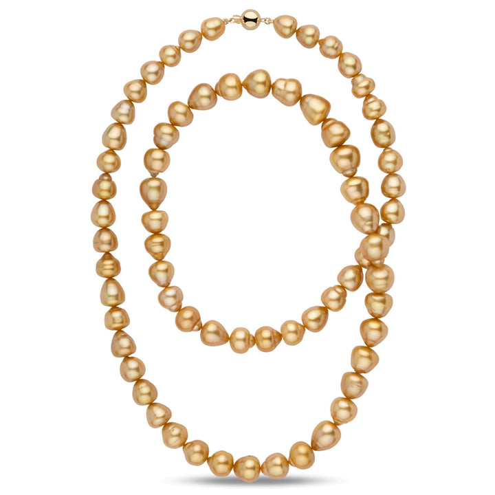 10.0-14.0 mm AA+/AAA Golden South Sea Baroque Pearl Necklace, 35 inches yellow gold