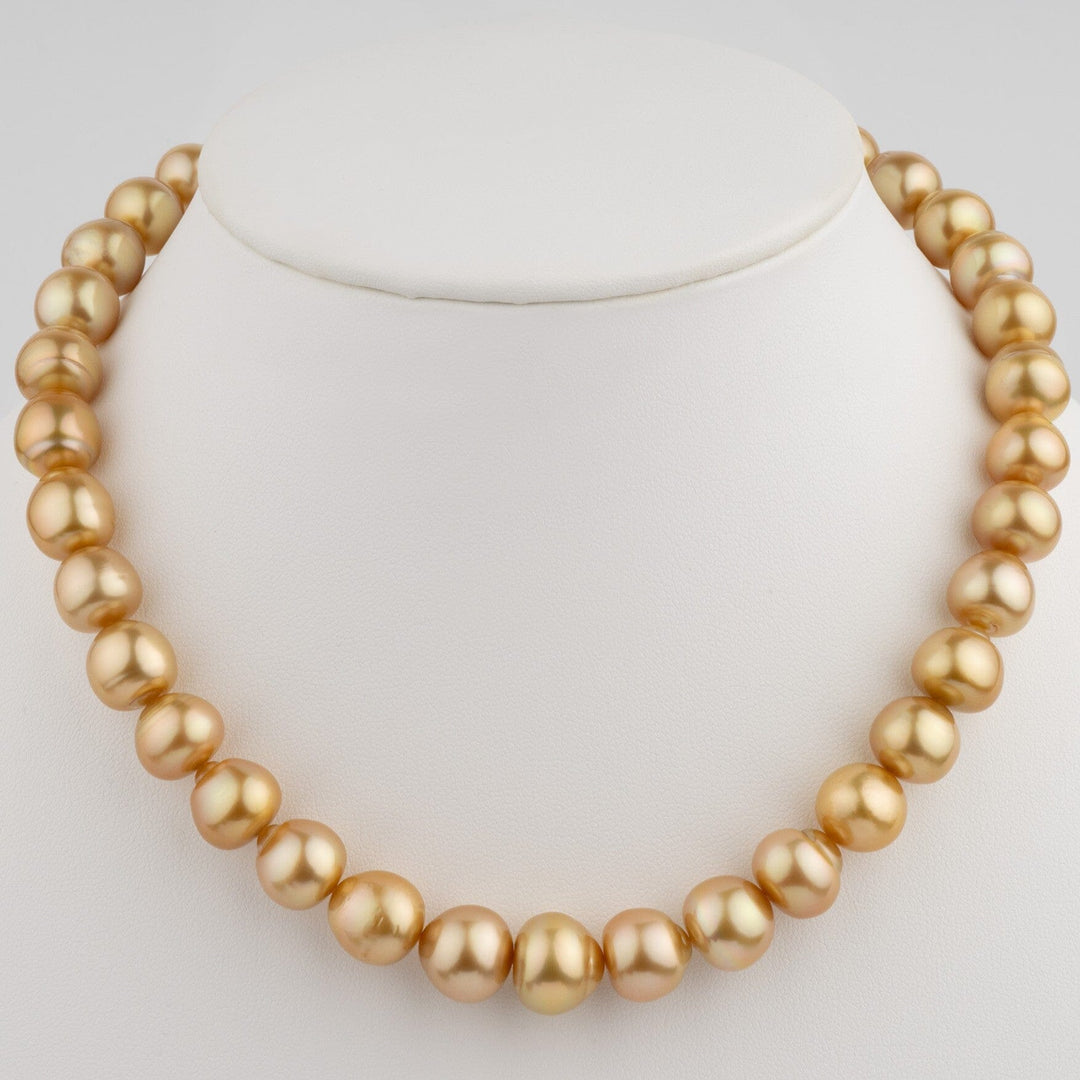 Golden South Sea Pearl Necklace 9.1–13.5 mm | Medium Dark Gold Drop Strand