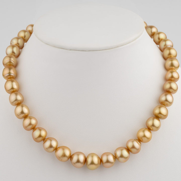 Golden South Sea Pearl Necklace 9.1–13.5 mm | Medium Dark Gold Drop Strand