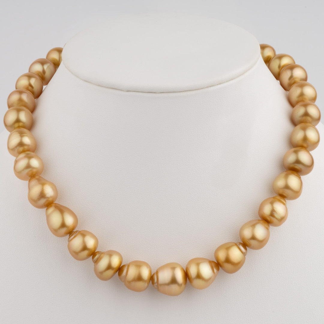11.1–14.7 mm AA+/AAA Golden South Sea Baroque Pearl Necklace on bust