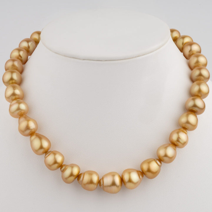 11.1–14.7 mm AA+/AAA Golden South Sea Baroque Pearl Necklace on bust