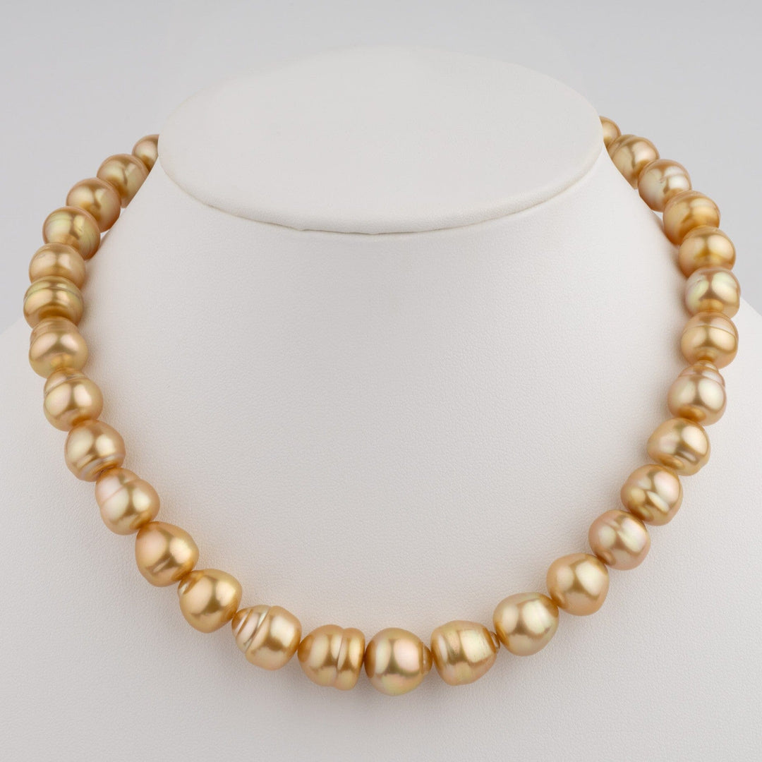 11.0–13.4 mm AAA Golden South Sea Baroque Pearl Necklace on bust