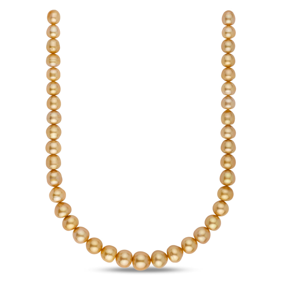 Golden South Sea Pearl Necklace 9.2–13.4 mm | Medium Dark Gold Oval Strand