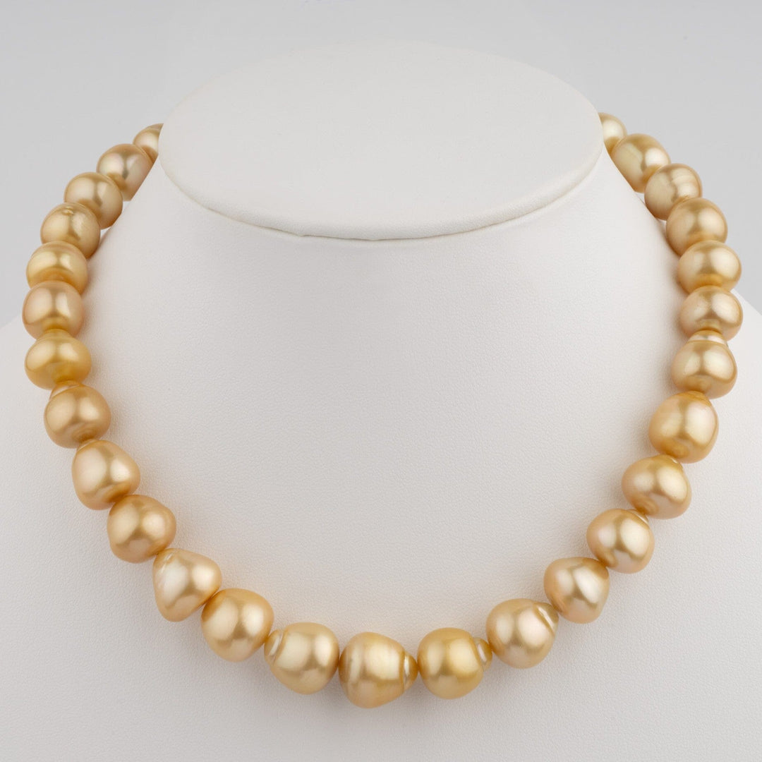 11.3–14.9 mm AA+/AAA Golden South Sea Baroque Pearl Necklace on bust