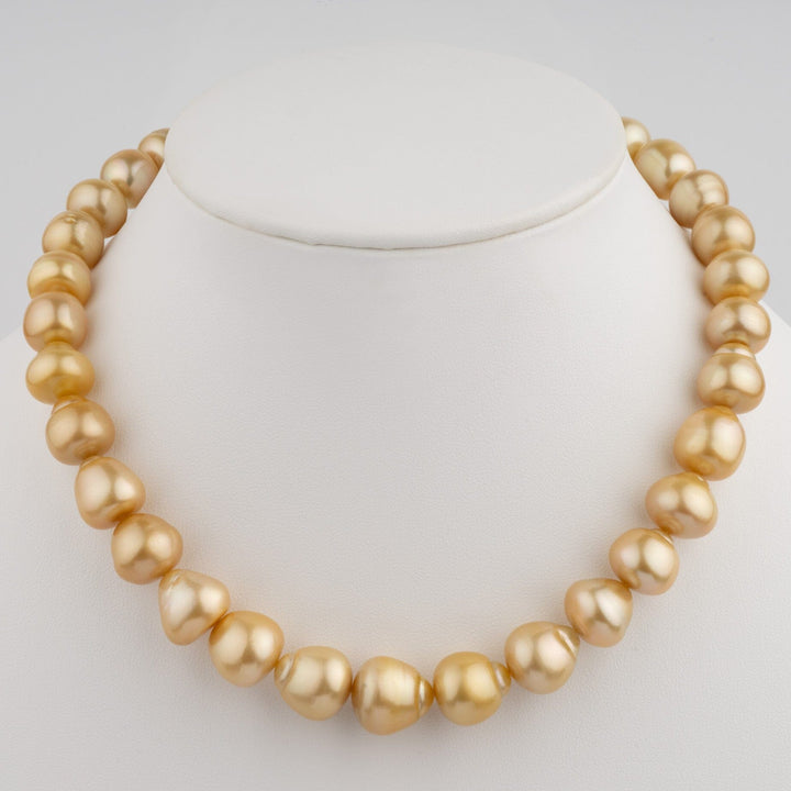 11.3–14.9 mm AA+/AAA Golden South Sea Baroque Pearl Necklace on bust