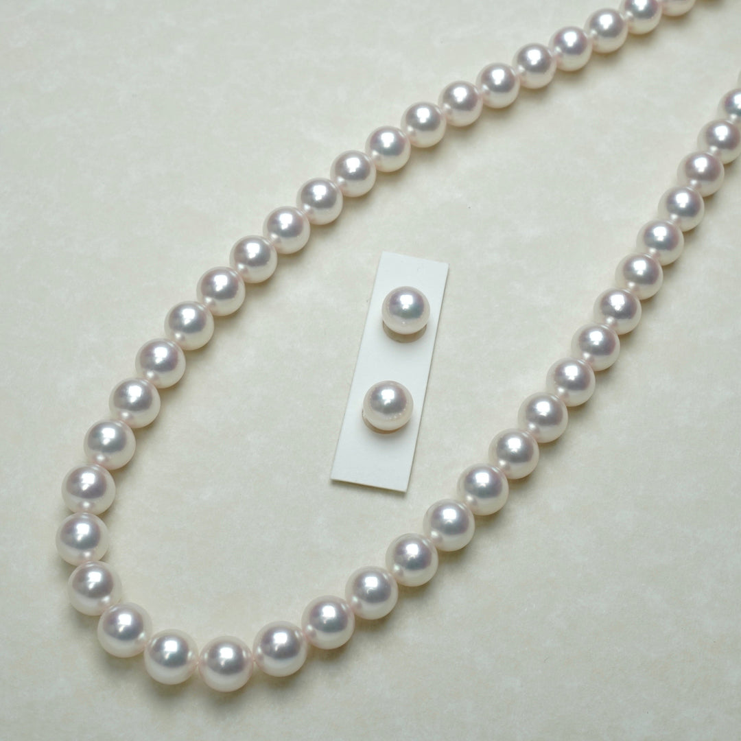 7.62-8.05 mm GIA Certified Hanadama Akoya Pearl Necklace & Earrings Set