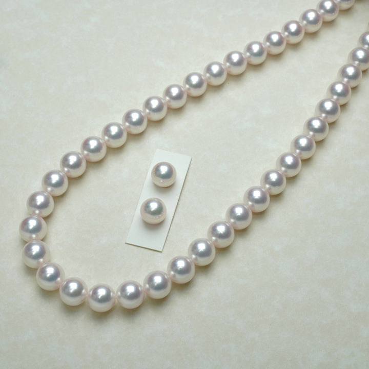 8.00-8.50 mm GIA Certified Hanadama Akoya Pearl Necklace & Earrings Set