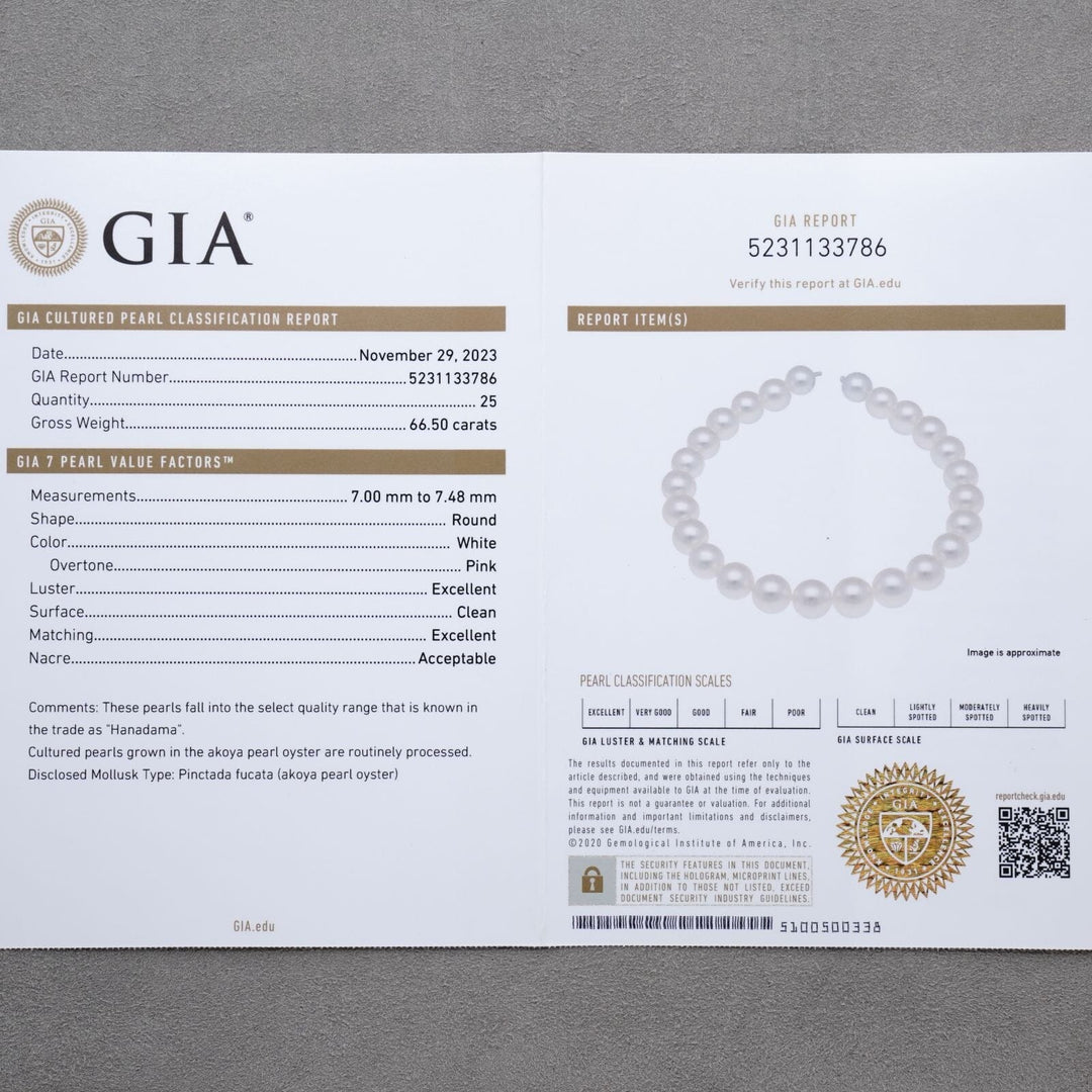 7.00-7.48 mm GIA Certified Hanadama Akoya Pearl Bracelet