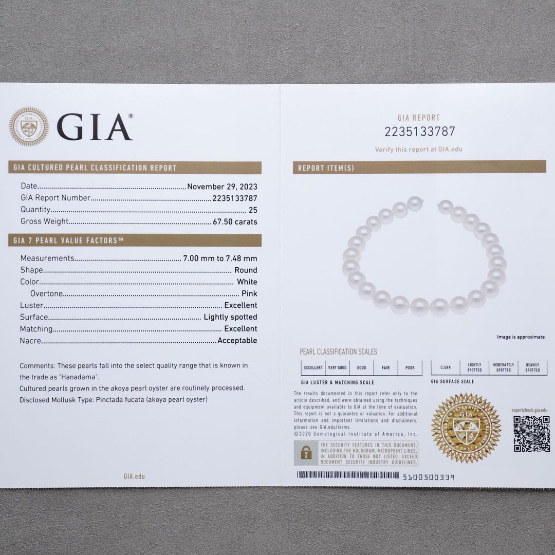 7.00-7.45 mm GIA Certified Hanadama Akoya Pearl Bracelet