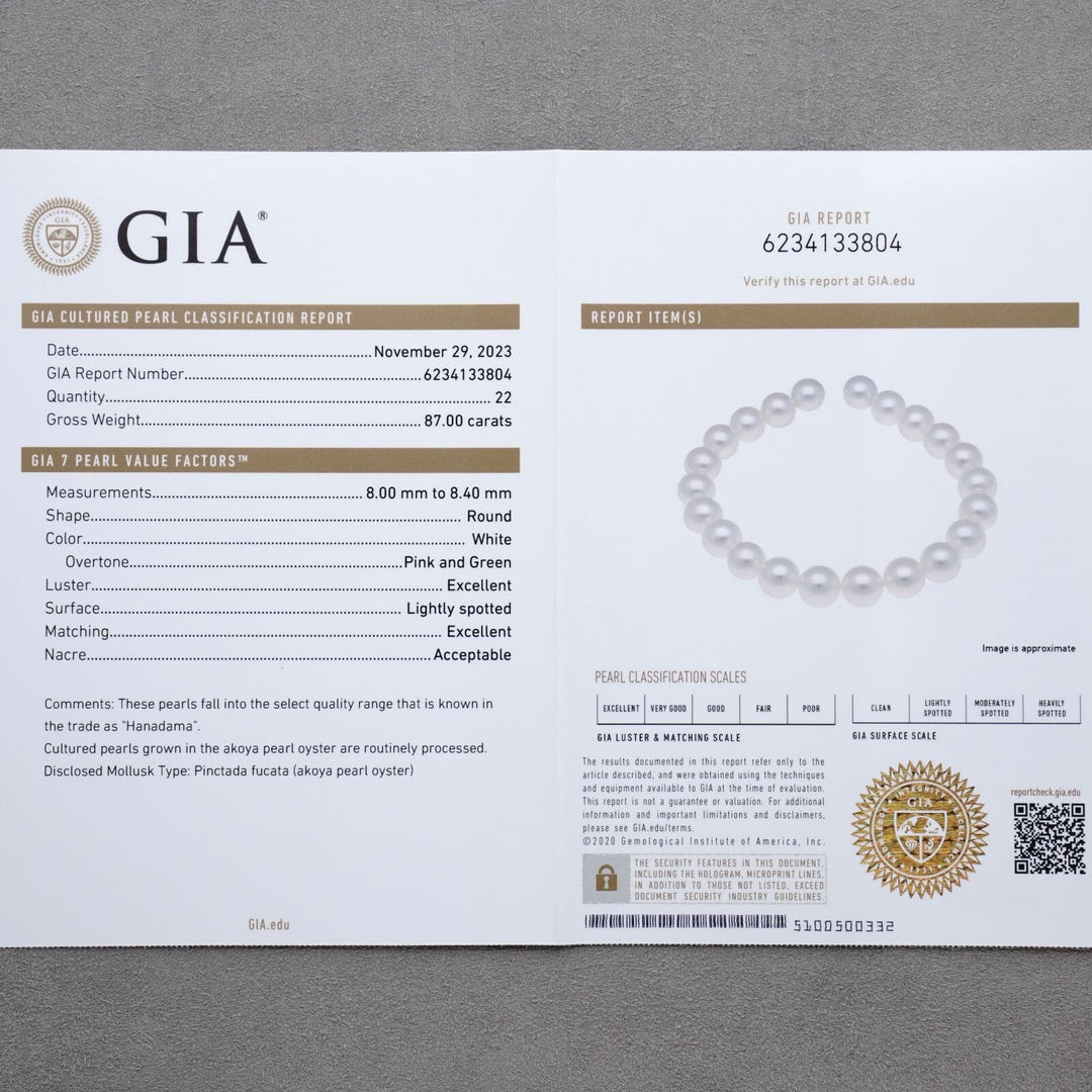 8.00-8.40 mm GIA Certified Hanadama Akoya Pearl Bracelet