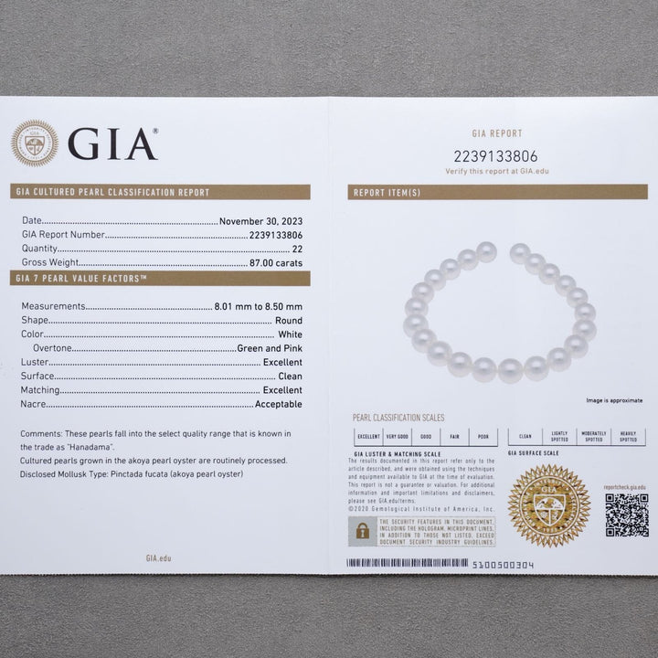 8.01-8.50 mm GIA Certified Hanadama Akoya Pearl Bracelet