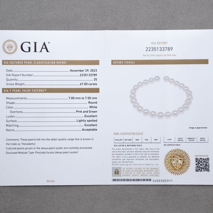 7.00-7.50 mm GIA Certified Hanadama Akoya Pearl Bracelet