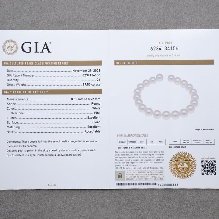 8.52-8.92 mm GIA Certified Hanadama Akoya Pearl Bracelet