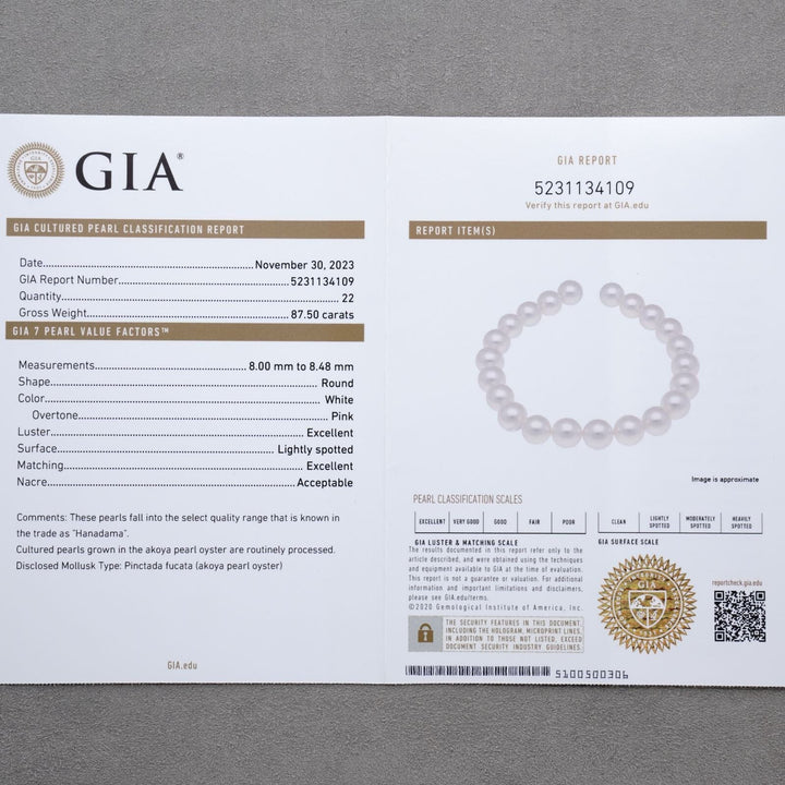 8.00-8.48 mm GIA Certified Hanadama Akoya Pearl Bracelet
