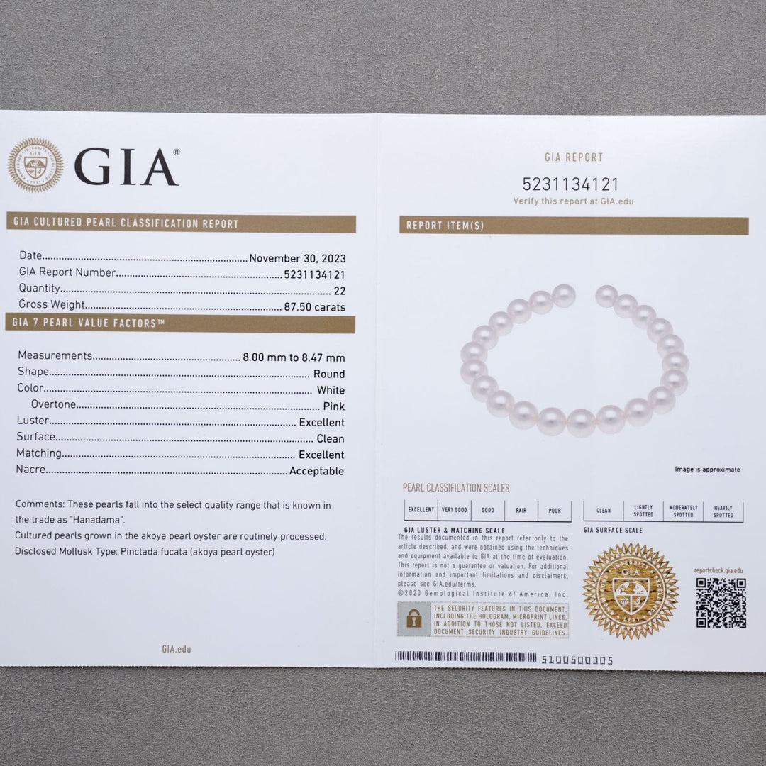 8.0-8.47 mm GIA Certified Hanadama Akoya Pearl Bracelet