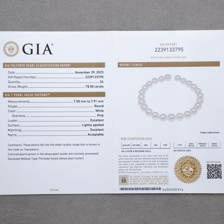 7.50-7.91 mm GIA Certified Hanadama Akoya Pearl Bracelet
