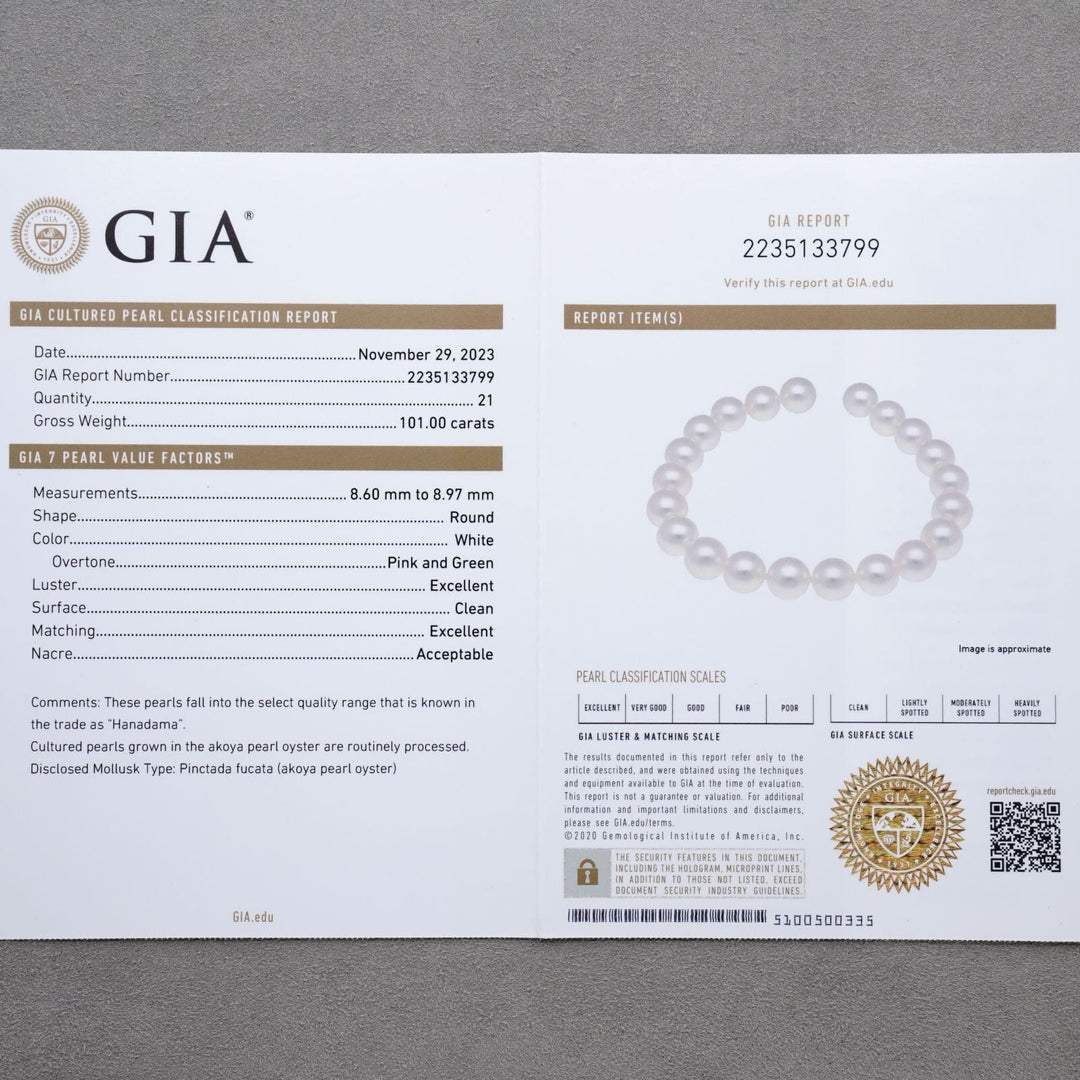 8.60-8.97 mm GIA Certified Hanadama Akoya Pearl Bracelet