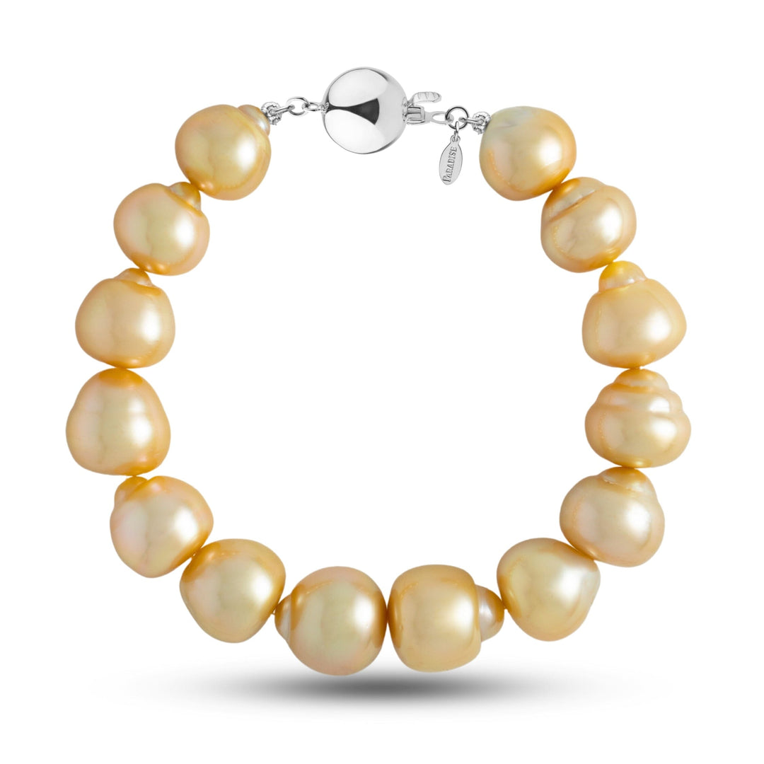 11.6-13.0 mm AA+/AAA Golden South Sea Baroque Pearl Bracelet with a white gold polished ball clasp