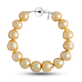 11.6-13.0 mm AA+/AAA Golden South Sea Baroque Pearl Bracelet with a white gold polished ball clasp