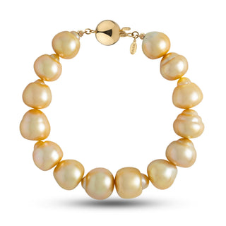 11.6-13.0 mm AA+/AAA Golden South Sea Baroque Pearl Bracelet with a yellow gold polished ball clasp