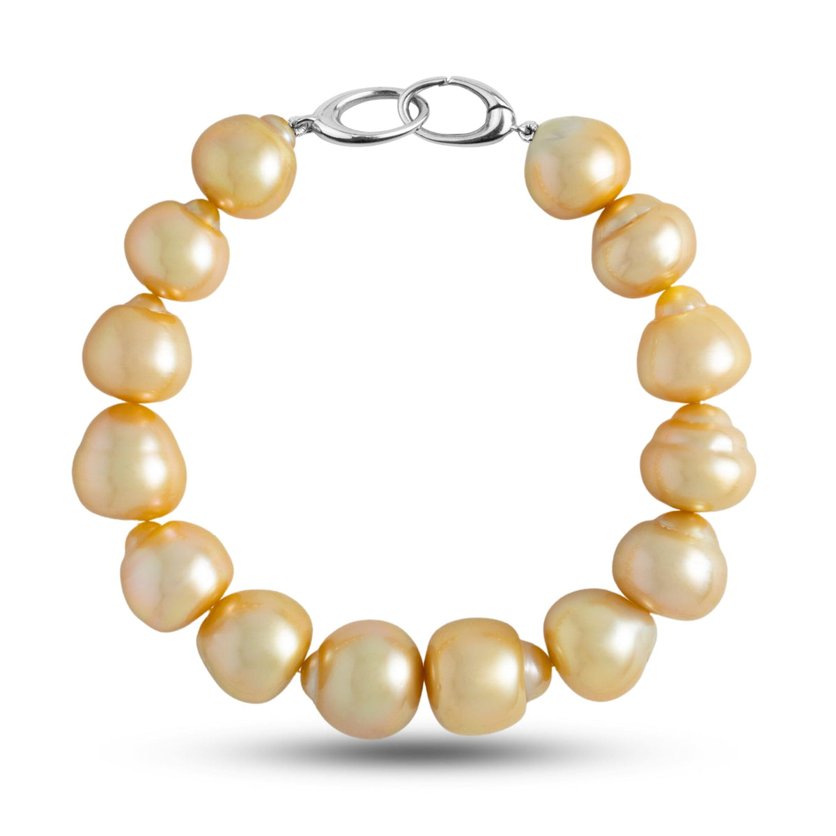 11.6-13.0 mm AA+/AAA Golden South Sea Baroque Pearl Bracelet with a white gold orbit clasp
