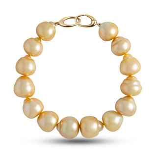 11.6-13.0 mm AA+/AAA Golden South Sea Baroque Pearl Bracelet with a yellow gold orbit clasp