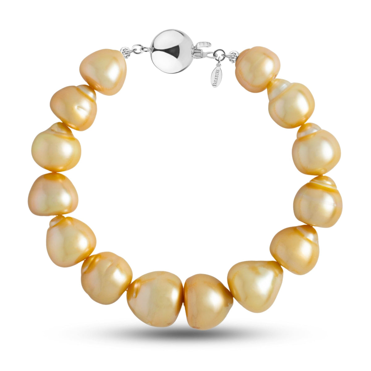 11.5-13.7 mm AA+/AAA Golden South Sea Baroque Pearl Bracelet with a white gold polished ball clasp