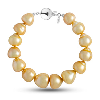11.5-13.7 mm AA+/AAA Golden South Sea Baroque Pearl Bracelet with a white gold polished ball clasp