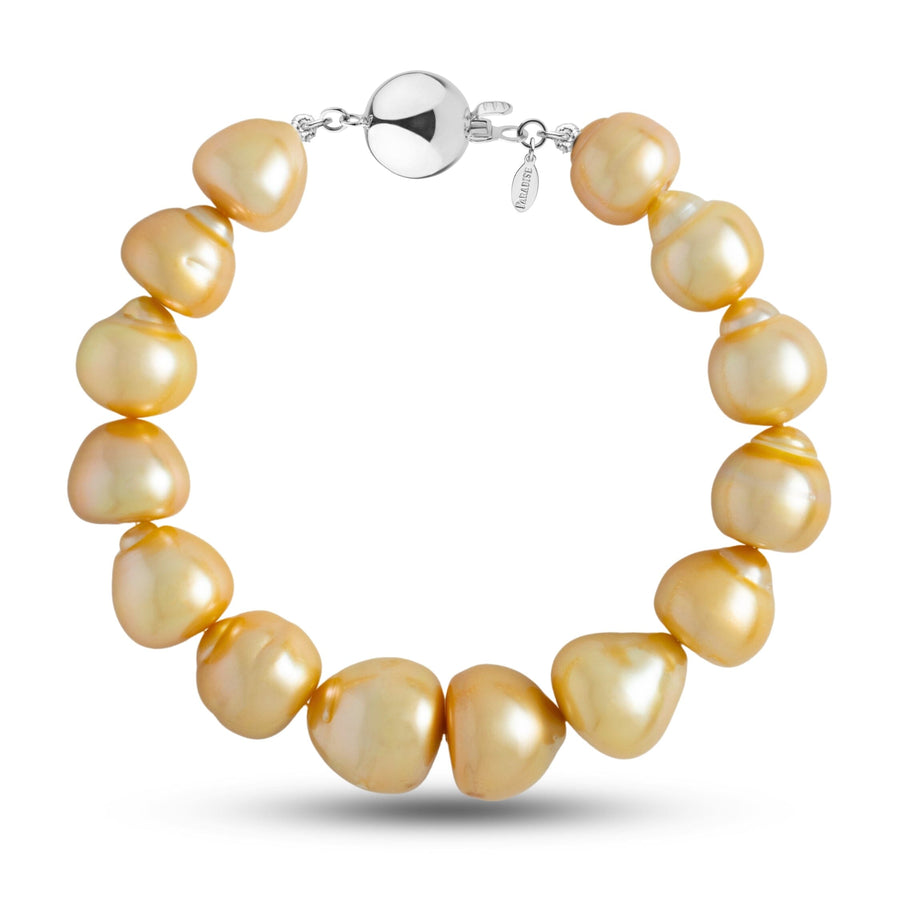 11.5-13.7 mm AA+/AAA Golden South Sea Baroque Pearl Bracelet with a white gold polished ball clasp