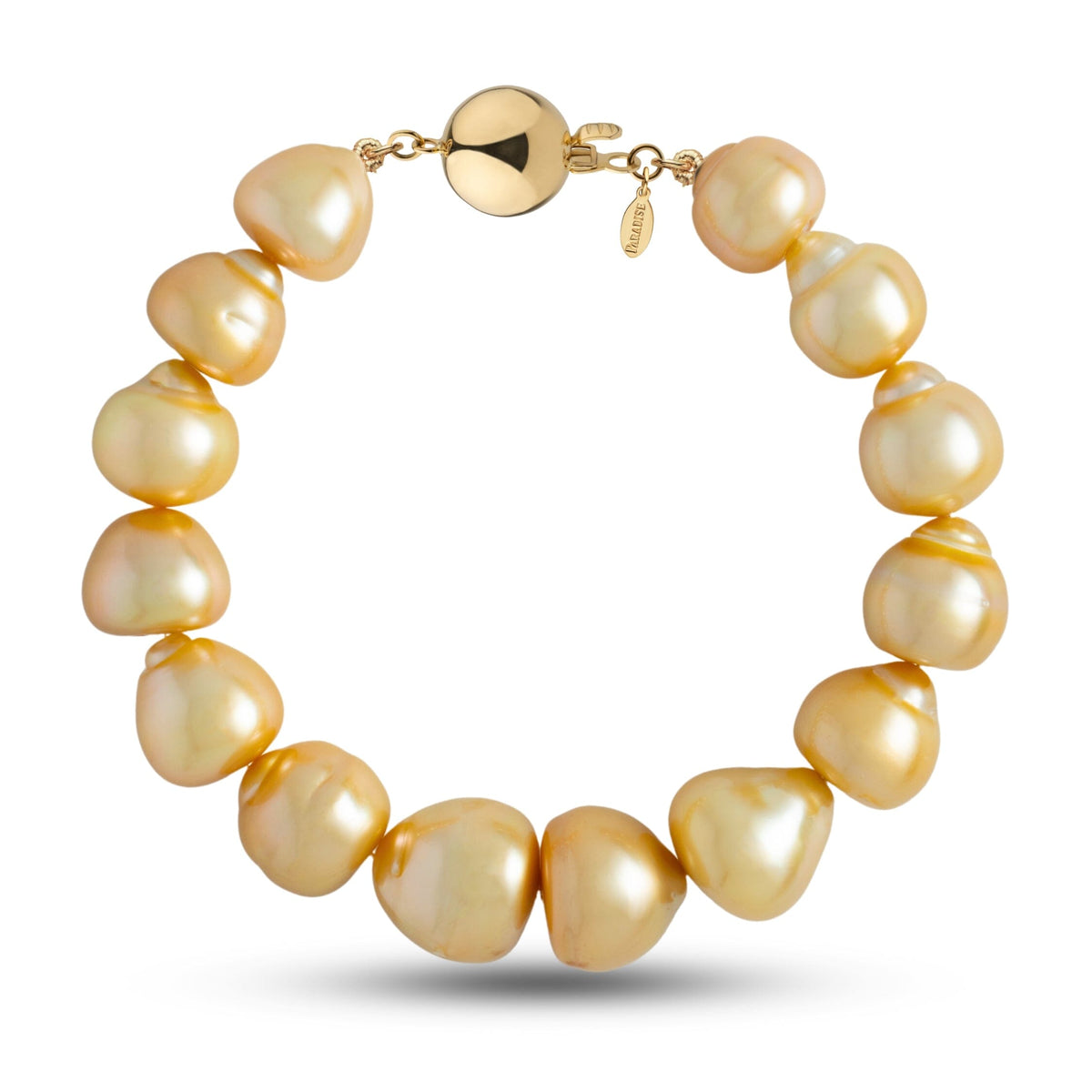 11.5-13.7 mm AA+/AAA Golden South Sea Baroque Pearl Bracelet with a yellow gold polished ball clasp