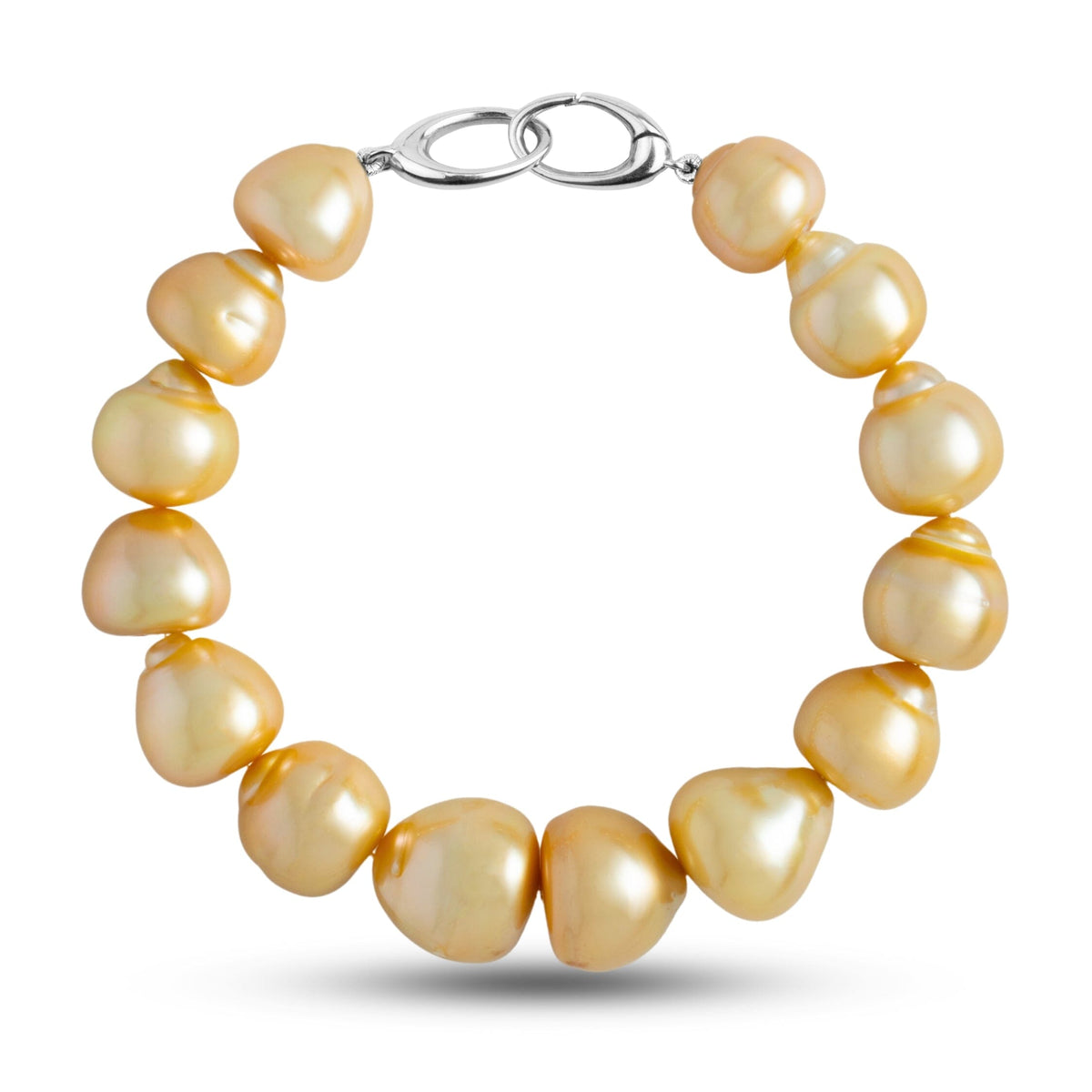 11.5-13.7 mm AA+/AAA Golden South Sea Baroque Pearl Bracelet with a white gold orbit clasp