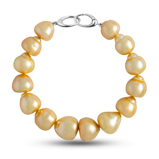 11.5-13.7 mm AA+/AAA Golden South Sea Baroque Pearl Bracelet with a white gold orbit clasp