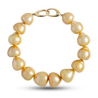11.5-13.7 mm AA+/AAA Golden South Sea Baroque Pearl Bracelet with a yellow gold orbit clasp
