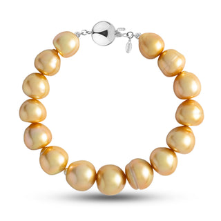 10.5-12.6 mm AA+/AAA Golden South Sea Baroque Pearl Bracelet with a white gold polished ball clasp