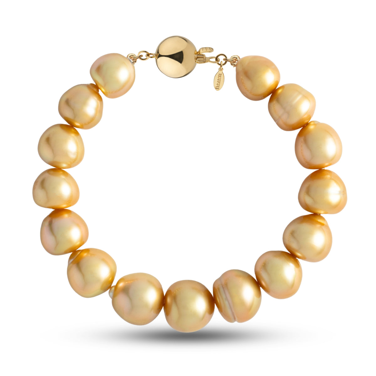 10.5-12.6 mm AA+/AAA Golden South Sea Baroque Pearl Bracelet with a yellow gold polished ball clasp
