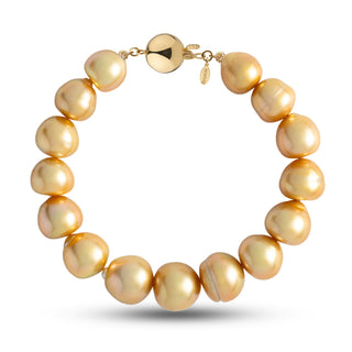 10.5-12.6 mm AA+/AAA Golden South Sea Baroque Pearl Bracelet with a yellow gold polished ball clasp