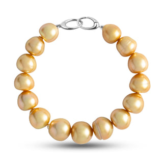 10.5-12.6 mm AA+/AAA Golden South Sea Baroque Pearl Bracelet with a white gold orbit clasp