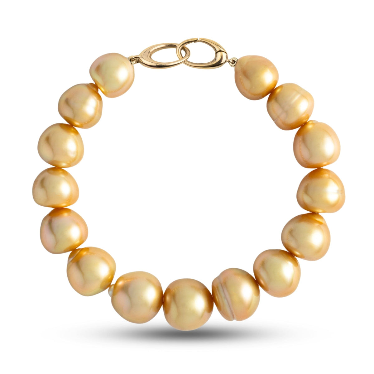 10.5-12.6 mm AA+/AAA Golden South Sea Baroque Pearl Bracelet with a yellow gold orbit clasp