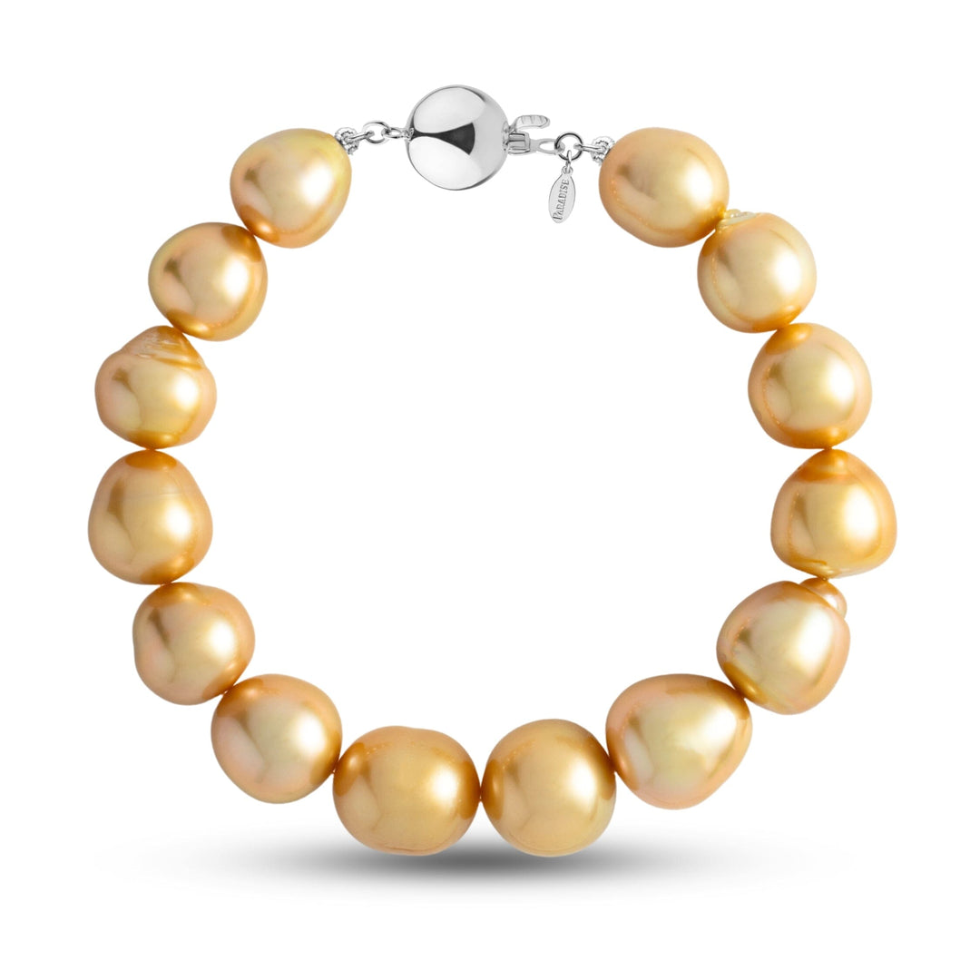 10.7-12.8 mm AA+/AAA Golden South Sea Baroque Pearl Bracelet with a white gold polished ball clasp