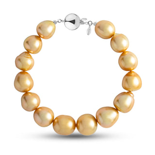 10.7-12.8 mm AA+/AAA Golden South Sea Baroque Pearl Bracelet with a white gold polished ball clasp